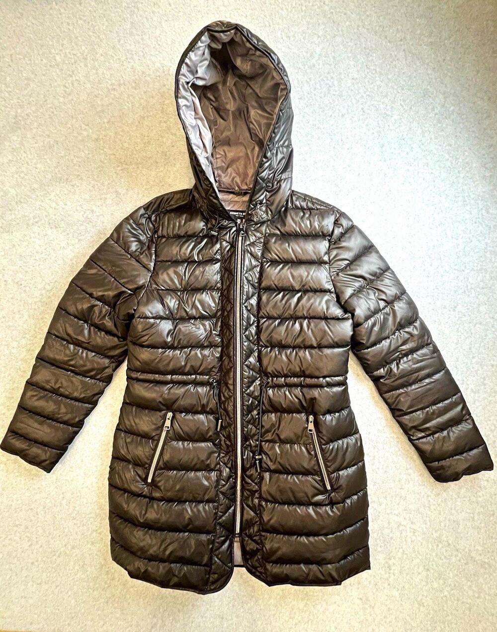 Kenneth Cole New York Hooded Full Zip Mid-Length Puffer Jacket Black M